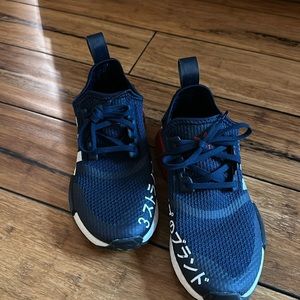 Adidas NMD r1 kids blue sneakers red accent